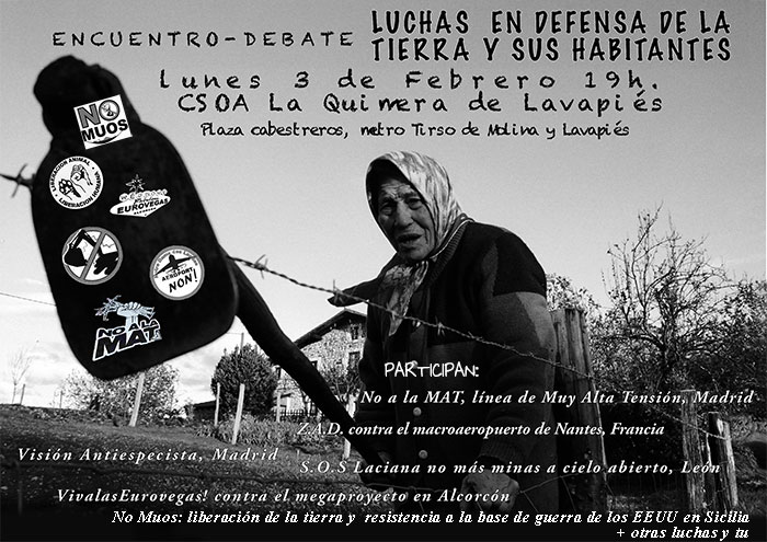 Mesa redonda COLECTIVOS EN LUCHA POR LA TIERRA. Lunes 3feb CSOA La Quimera (Madrid)